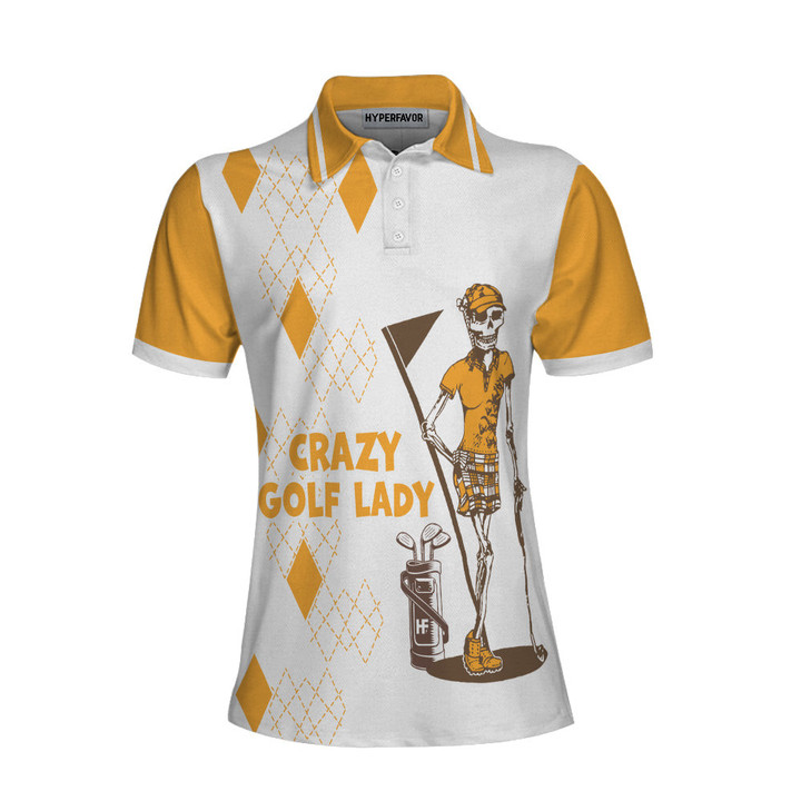 Crazy Golf Lady Short Sleeve Women Polo Shirt White And Yellow Golf Shirt For Ladies Funny Female Golf Gift - 1