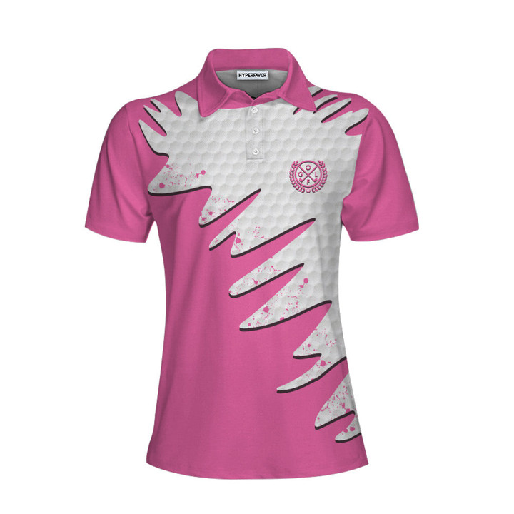 Golf Ball Texture With Pink Color Golf Short Sleeve Women Polo Shirt Pink Golf Shirt For Women - 1