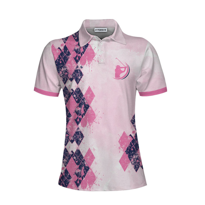 Never Underestimate A Dog Mom Golf Girl Short Sleeve Women Polo Shirt Pink Argyle Pattern Golf Shirt Golf Gift For Dog Lovers - 1