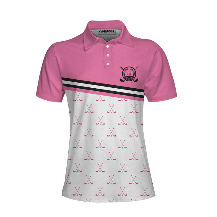 Crossed Pink Golf Clubs Golf Short Sleeve Women Polo Shirt - 1