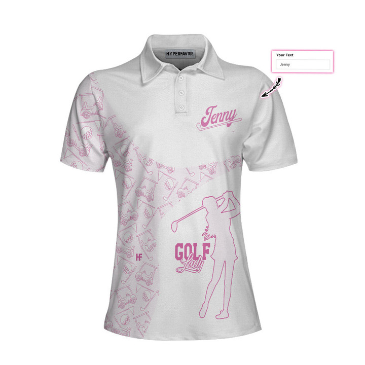 Golf Girl Pink Pattern Custom Short Sleeve Women Polo Shirt White And Pink Golf Shirt For Ladies - 1