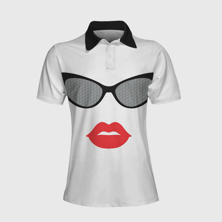 Sunglasses And Sexy Red Lips Golf Short Sleeve Women Polo Shirt Unique White Golf Shirt For Ladies - 1