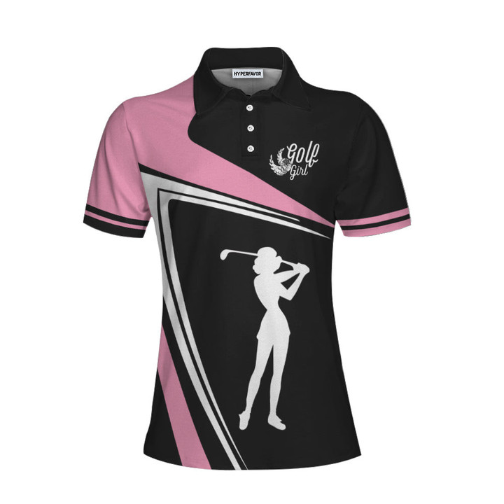 Golf Girl Black White And Pink Short Sleeve Women Polo Shirt Best Golf Gift For Women - 1
