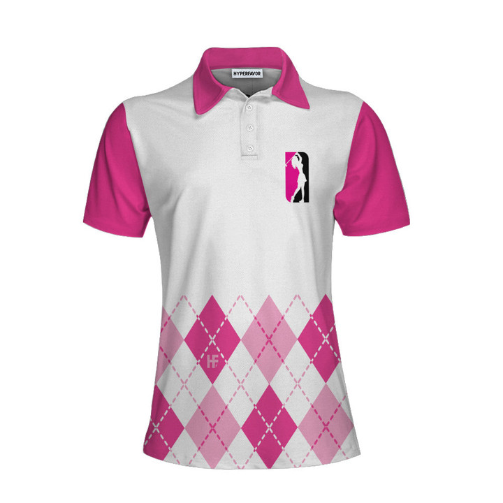 I Never Lose At The 19th Hole Golf Short Sleeve Women Polo Shirt White And Pink Golf Shirt For Ladies - 1
