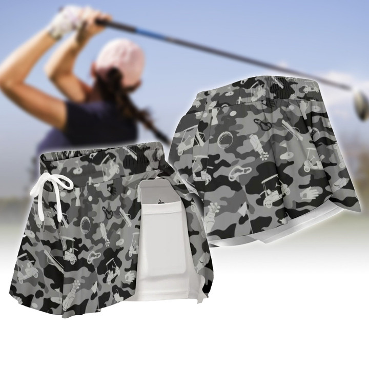 Grey Camouflage Golf Set Womens Sport Culottes With Pocket - 1