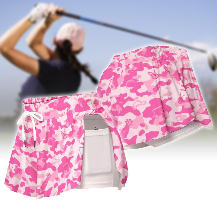 Pink Camouflage Golf Set Womens Sport Culottes With Pocket - 1