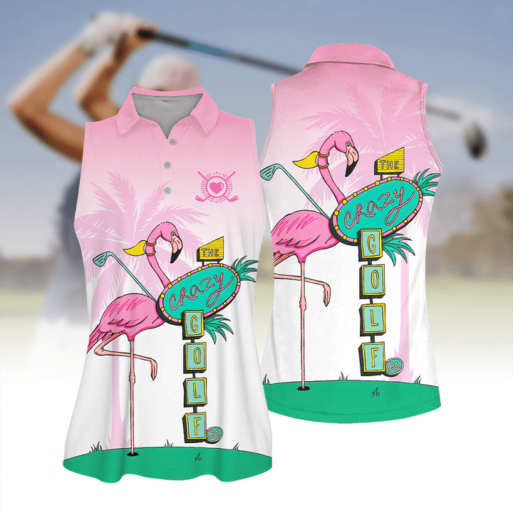 Flamingo Golf Seamless Pattern Golf Women Short Sleeve Polo Shirt Sleeveless Polo Shirt