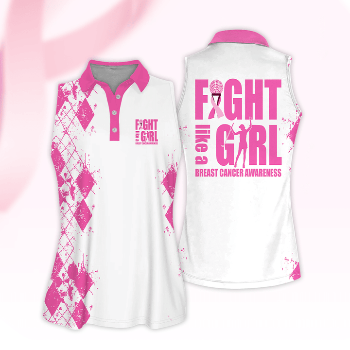 Fight Like A Girl Breast Cancer Awareness Short Sleeve Women Polo Shirt Combo Golf For Women