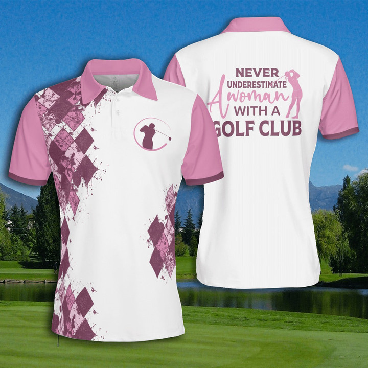 Golf Woman With A Golf Club Short Sleeve Woman Polo Shirt - 1