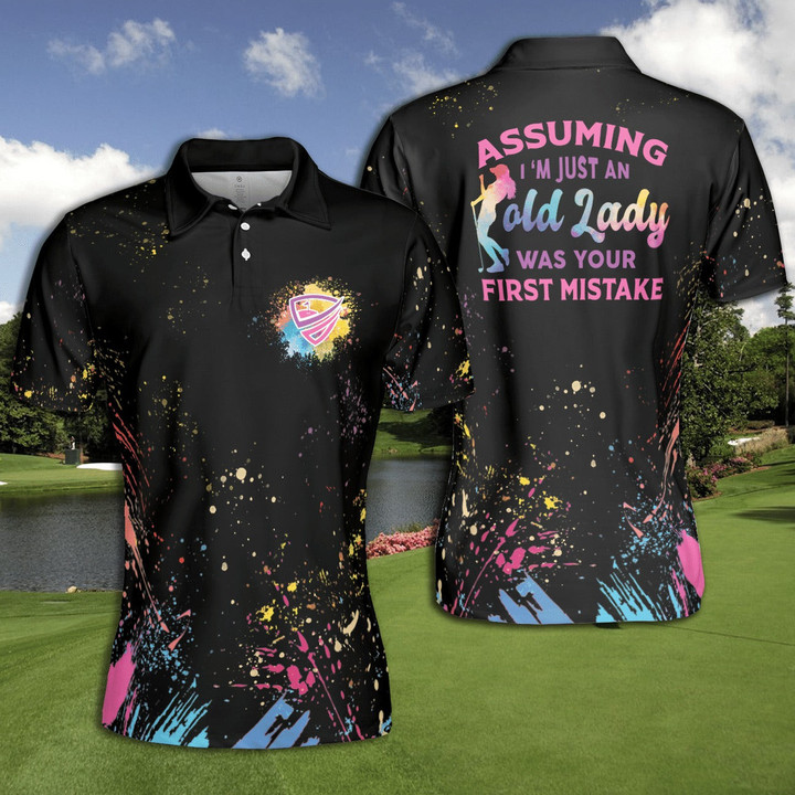 Golf Assuming Im Just An Old Lady Was Your First Mistake Grandma Watercolor Paint Women Black Ver Short Sleeve Woman Polo Shirt - 1