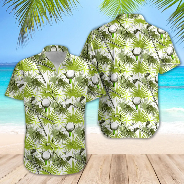 Golf Green Jungle Leaves Shirt Regular Fit Short Sleeve Slim Fit Casual Full Print Shirt - 1