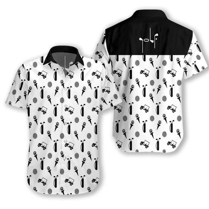 Black And White Golf Seamless Pattern Hawaiian Shirt Button Up Aloha Shirt For Men Women - 1