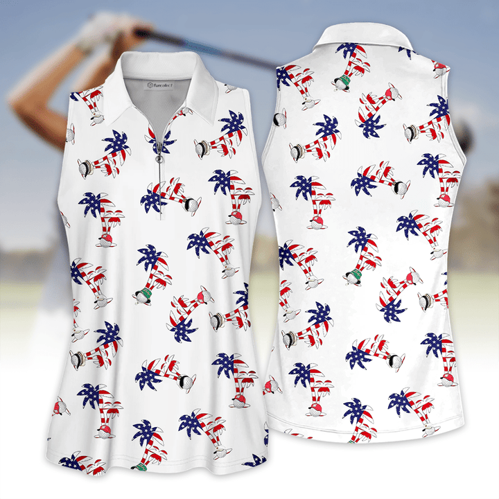 Sleeveless Polo Shirt For Golf Patriot Day Flags Golf Women Sleeveless Zip Polo Shirt