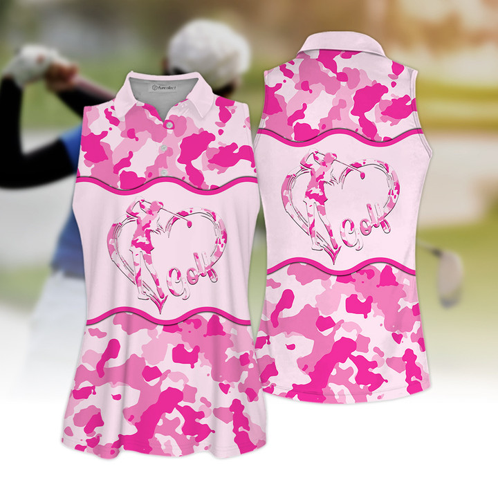 Pink Golf Camouflage Pattern Sleeveless Polo Shirt Sleeveless Zipper Polo Shirt or Long Sleeve Polo Shirt