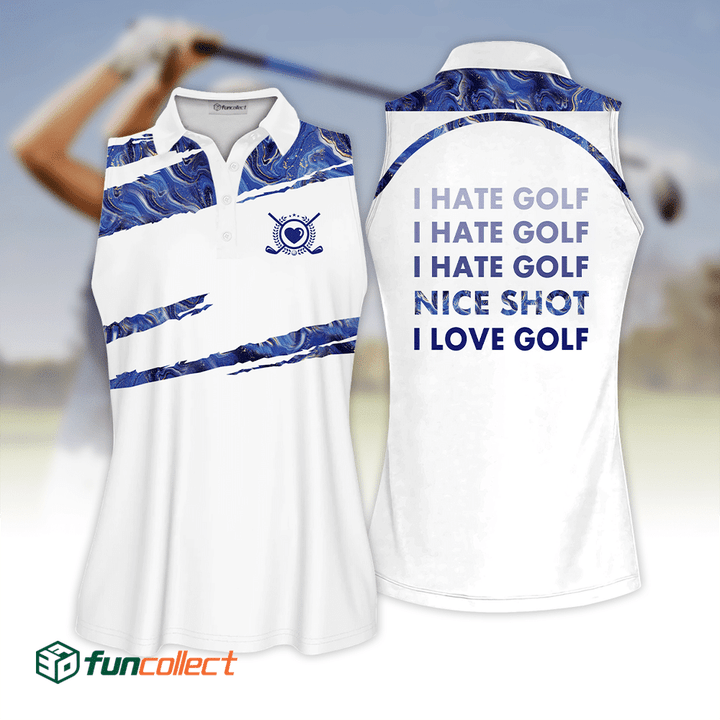 Golf Seamless Marble I Hate Golf Pattern Sleeveless Polo Shirt Sleeveless Zipper Polo Shirt or Long Sleeve Polo Shir