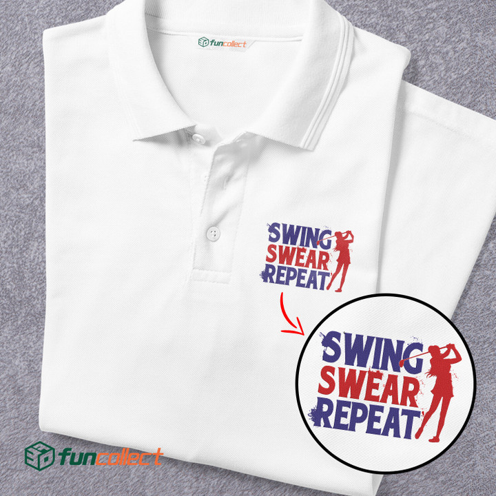 Swing Swear Repeat Embroidery Polo Shirts For Women