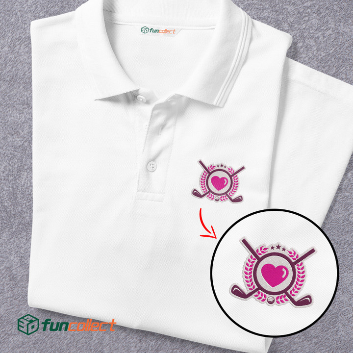 Golf Love Heart Embroidery Polo Shirts For Women or Men