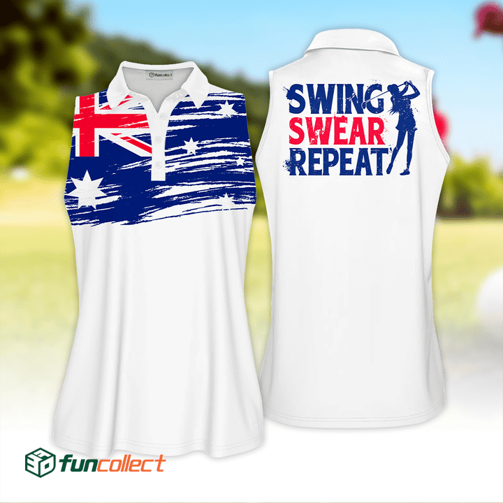 Flag Australia Swing Swear Repeat Golfer Gift Color Sleeveless Polo Shirt Short Sleeve Long Sleeve Polo Shirt