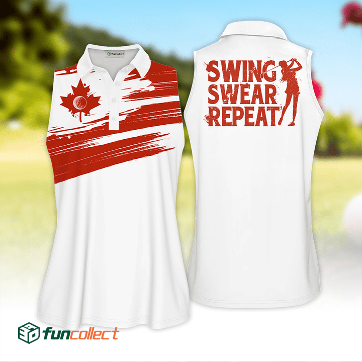 Scratched Flag Canada Swing Swear Repeat Golfer Gift Color Sleeveless Polo Shirt Short Sleeve Long Sleeve Polo Shirt