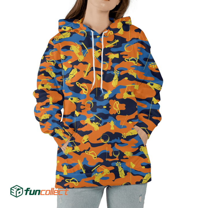 Blue Orange Yellow Camouflage Golf Set Golfer Gift Hoodie Zipper Hoodie Shirt