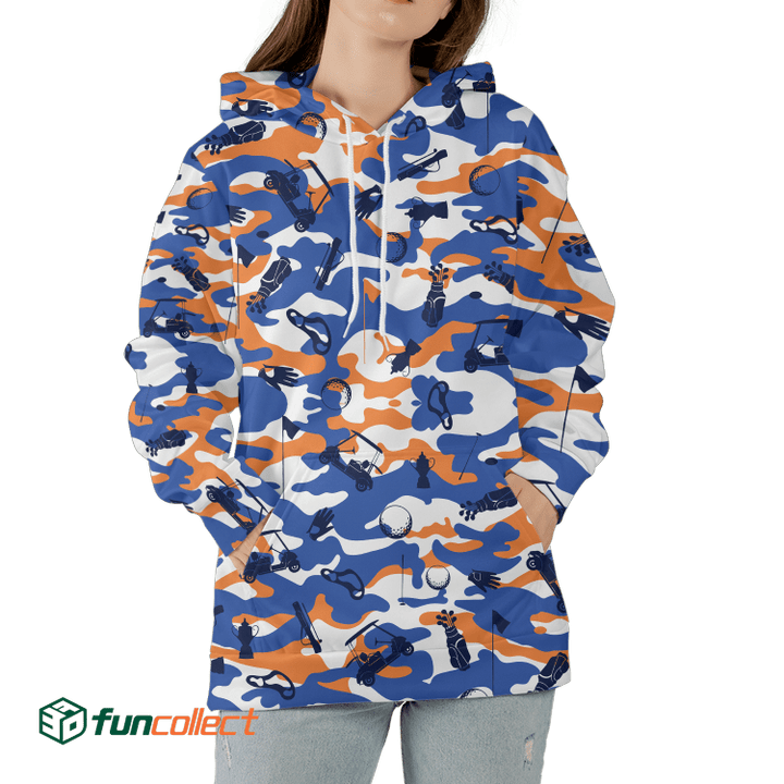 Blue Orange White Camouflage Golf Set Golfer Gift Hoodie Zipper Hoodie Shirt