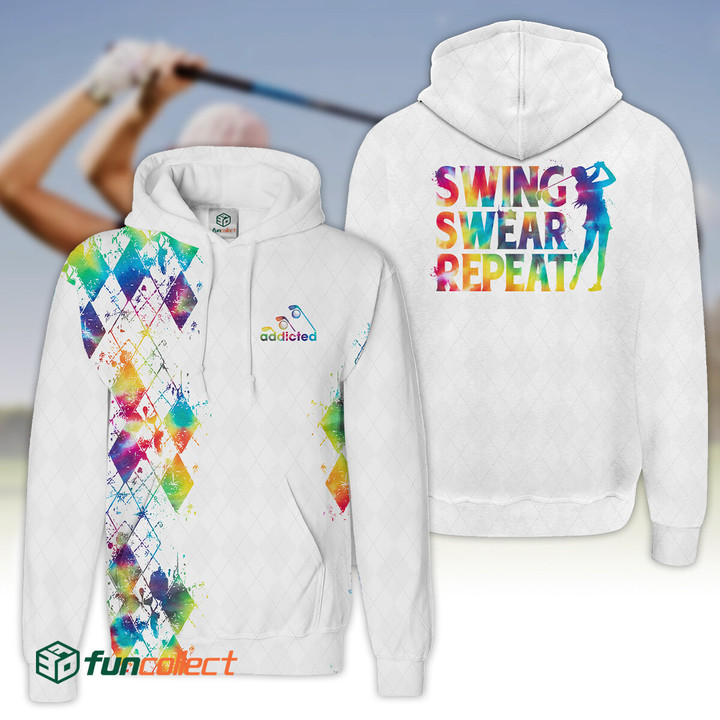 Tie-dye Addicted swing swear repeat Golfer Gift Hoodie Zipper Hoodie Shirt For Women
