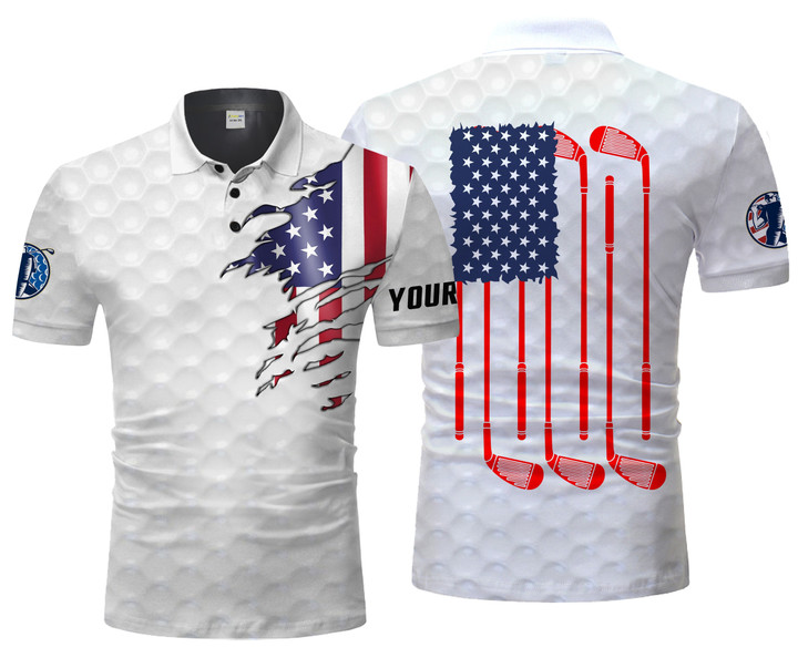 Golf Club Custom Name American Flag Patriotic All Over Print Polo Shirt Personalized Sport Gift -