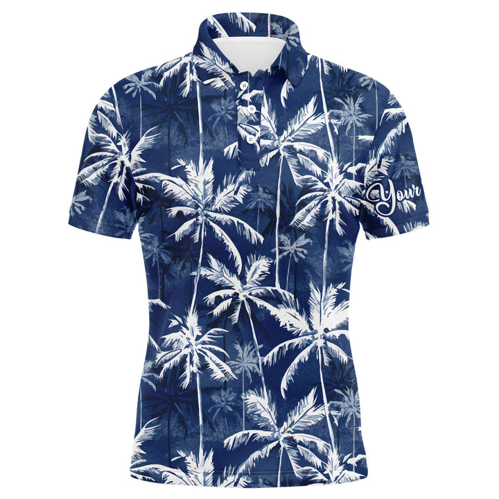 Men Golf Polo Upf Shirts With Tropical Background Blue Watercolor Palms Custom Team Golf Polo Shirts