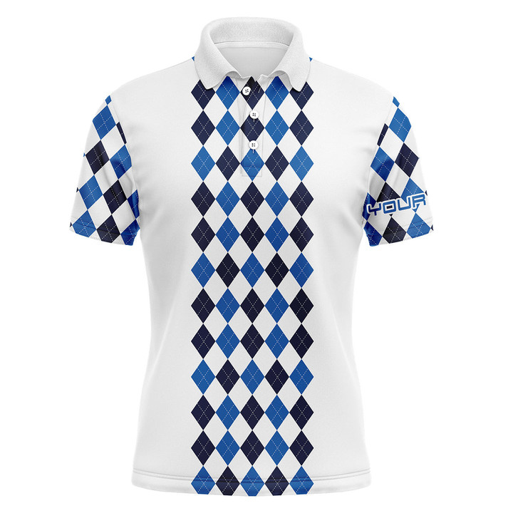 Personalized Golf Polo Shirts For Men Blue Pattern White Long Sleeve Golf Shirts Gifts