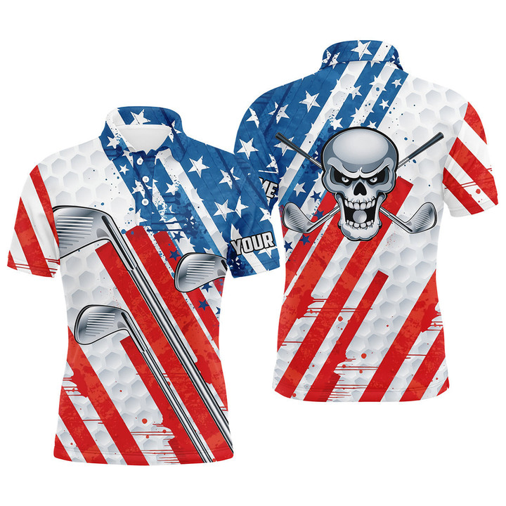American Flag Golf Skull Patriotic Golf Clubs Men Polo Shirts Custom Team Golf Polo Shirt