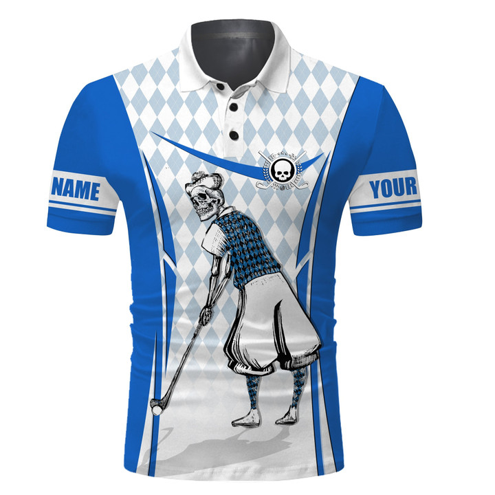 Golf Polo Personalized Skull Blue Camo Pattern Golf Shirt For Men Gifts For Golf Lovers