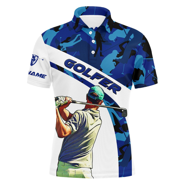 Mens Golf Polo Shirt Blue Camo Custom Name Best Mens Golf Wear Personalized Golf Gifts