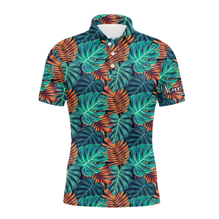 Men Golf Polo Upf Shirts Monstera And Palm Leaves Nature Tropical Pattern Custom Team Golf Polo Shirts