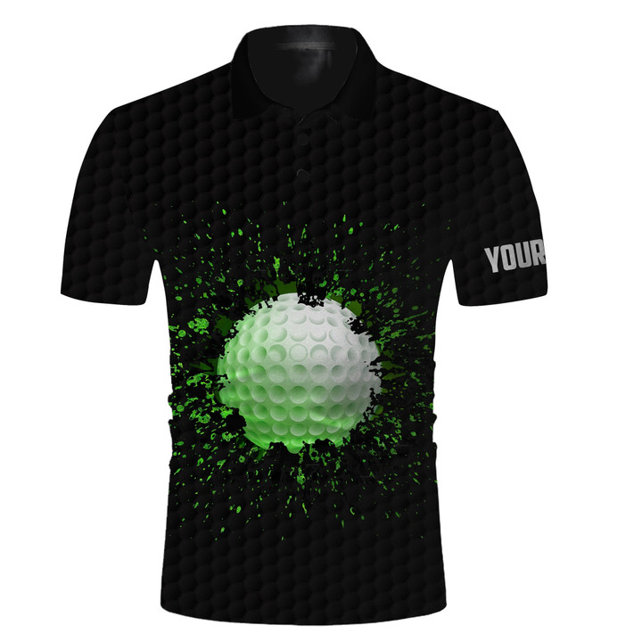 Long Sleeve Golf Polo Shirts For Mens Custom Name Black Splatter Golf Shirts - Gifts For The Golfer