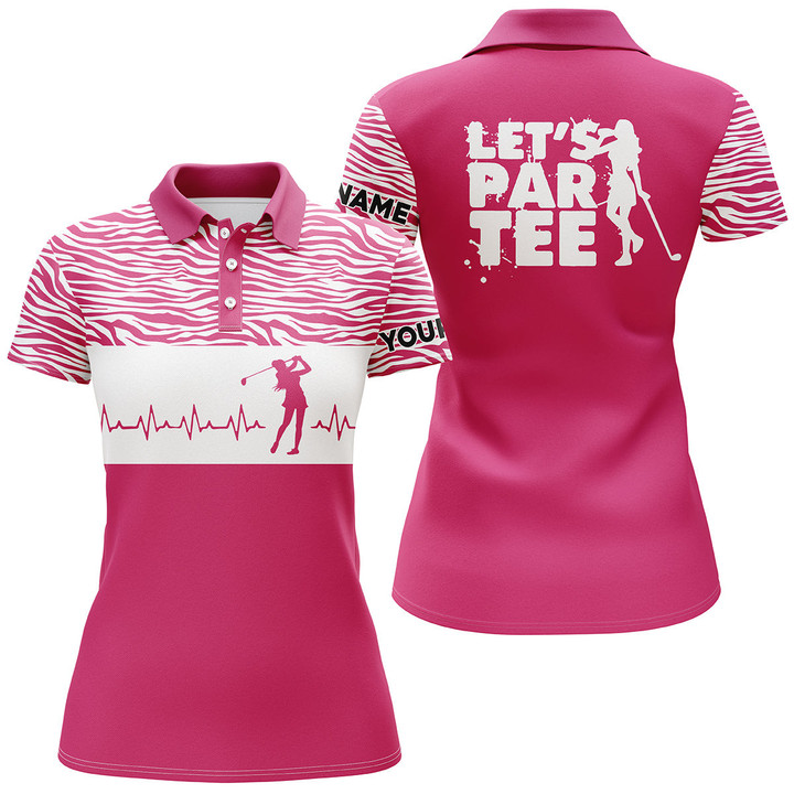 Funny Pink Womens golf polo shirt Lets par tee golf heartbeat custom name womens golf gift ideas NQS3863 - 1