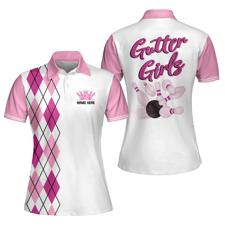 Personalized 3D Bowling Jerseys Shirts for Women Custom Quick-Dry Bowling Shirts Short Sleeve Polo for Girls Funny Gutter Girls Pink Bowling Shirts for Women BW-069 - 1