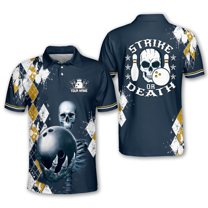 Custom Skull Bowling Shirts for Men Retro Mens Bowling Polo Shirts Short Sleeve Custom Bowling Shirts with Name BOWLING-138 - 1