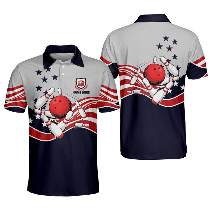Custom Bowling Shirts for Men Crazy Cool Bowling Shirts Team USA Bowling Shirt Short Sleeve Polo for Men Bowling Flag Shirt BOWLING-088 - 1