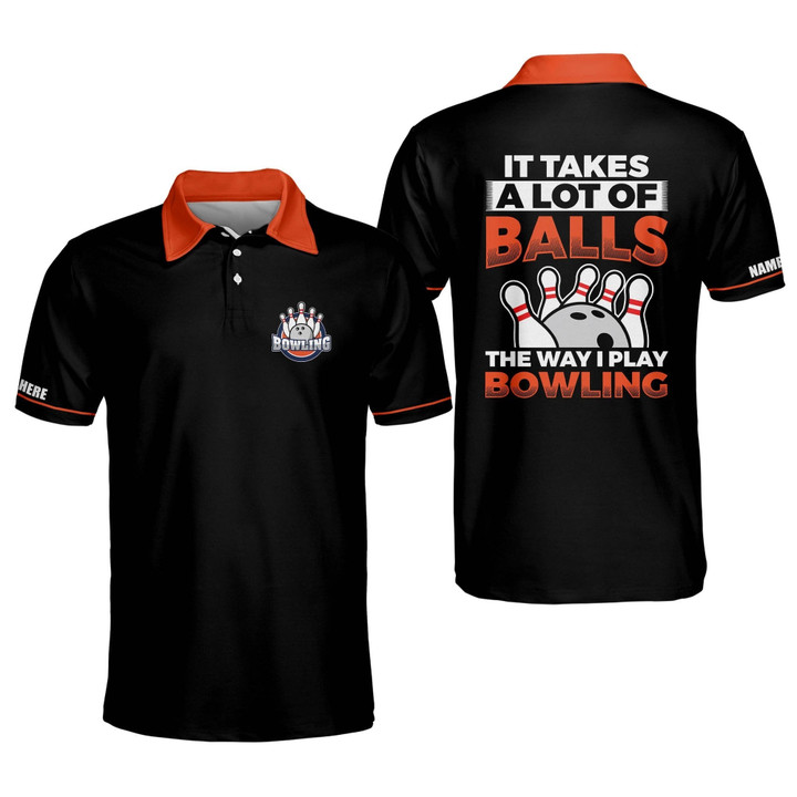 Custom Funny Bowling Shirts for Men It Takes A Lot of Balls Bowling Polo Shirts Short Sleeve Bowling Team Shirts for Men and Women BOWLING-062 - 1