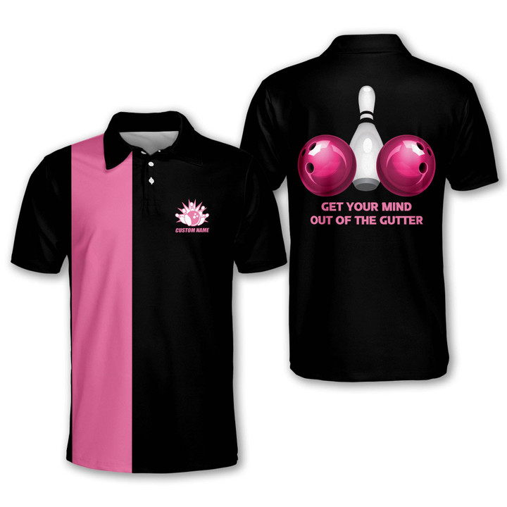 Custom Bowling Shirts for Men Funny Get Your Mind Out Of The Gutter Bowling Team Shirt Short Sleeve Polo for Men CUSTOM-001 - 1