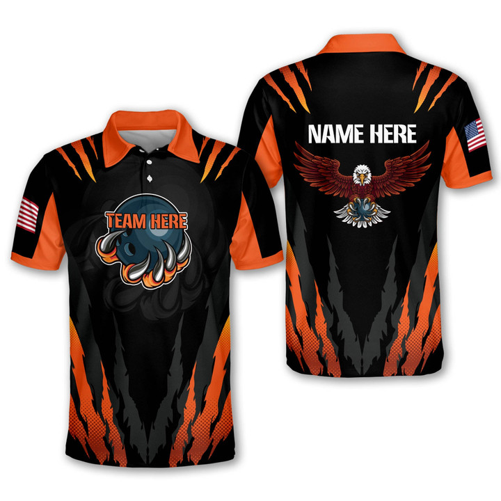 Custom Bowling Shirts with Name Eagles Mens Bowling Shirts Bowling Orange Polo Shirts for Men Team Short Sleeve BOWLING-129 - 1