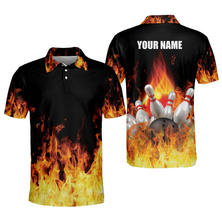 Custom Bowling Shirts for Men Mens Bowling Shirts Short Sleeve Flame Bowling Shirts Crazy Fire Bowling Shirt BOWLING-043 - 1