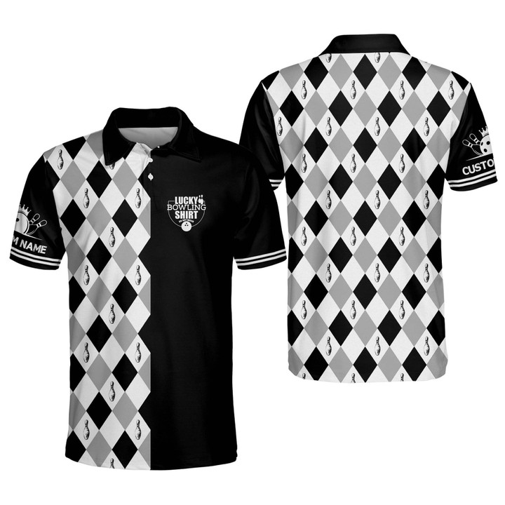 Custom Bowling Shirts for Men Funny Black Pattern Bowling Polo Shirts Short Sleeve Team Bowling Shirt Funny BOWLING-028 - 1