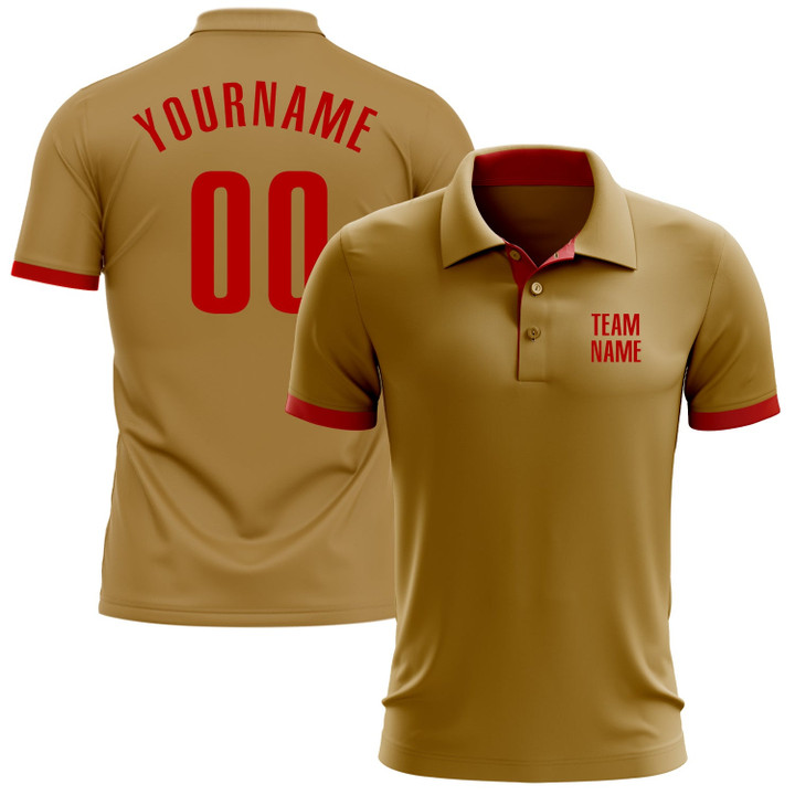 Custom Old Gold Red Performance Golf Polo Shirt