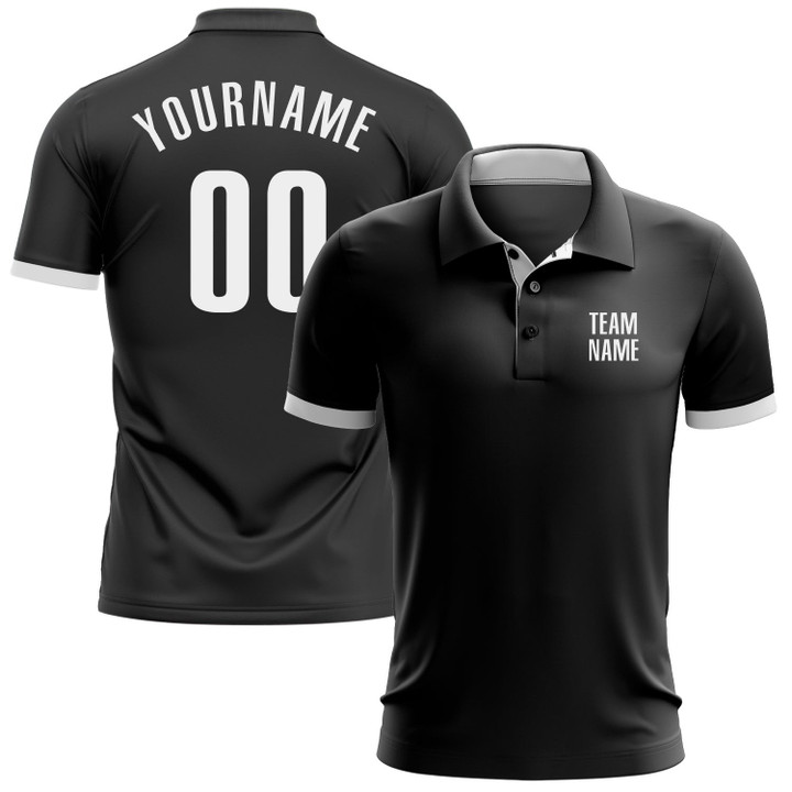 Custom Black White Performance Golf Polo Shirt