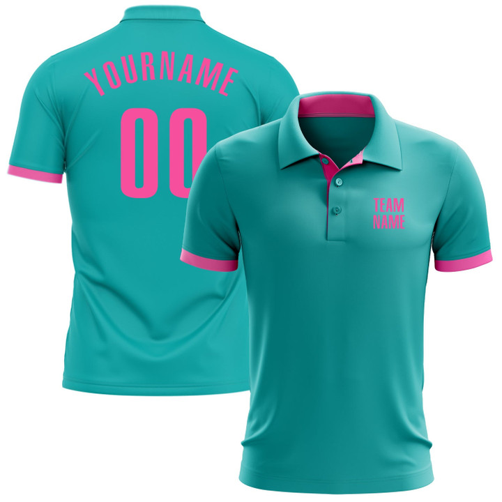 Custom Aqua Pink Performance Golf Polo Shirt