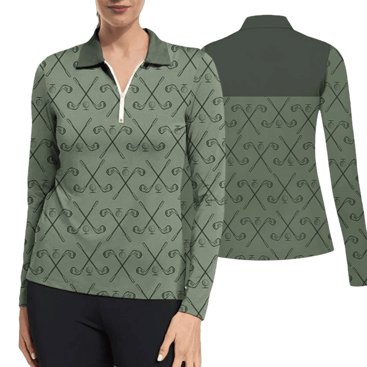 Womens Playing Golf Print Long Sleeve Golf Polo Casual Shirt