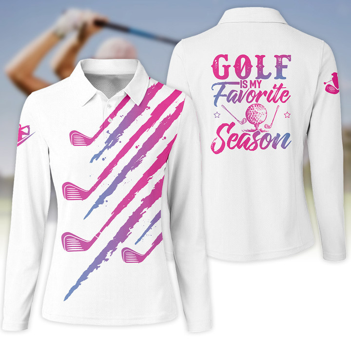 Polo Shirt Golf Is My Favorite Season Golf Zipper Shirt Long Sleeve Polo Shirt For Womens
