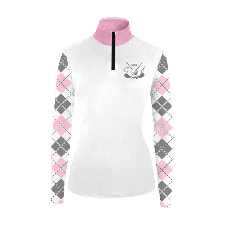 Womens Long Sleeve Golf Polo Shirt With A Golf Clubs