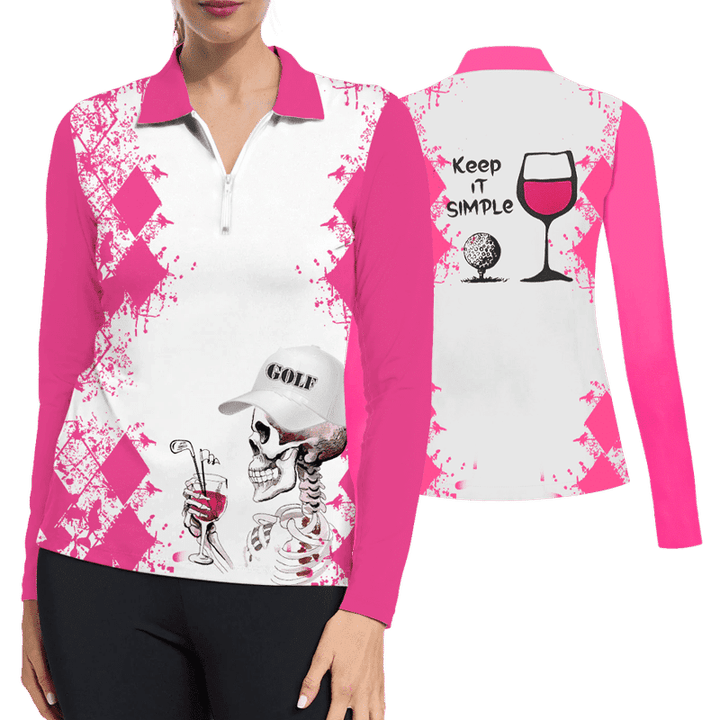Womens  Keep It Simple  Print Long Sleeve Low Collar Golf Polo Shirt